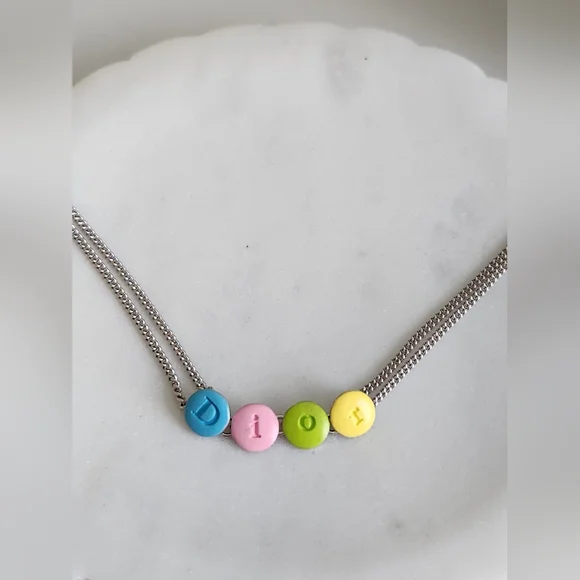 DIOR Enamel Charm Silver Tone Choker Necklace - Picture 4 of 5